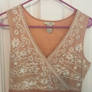 Vintage Anthropologie Odille peach lined lace overlay sleeveless dress